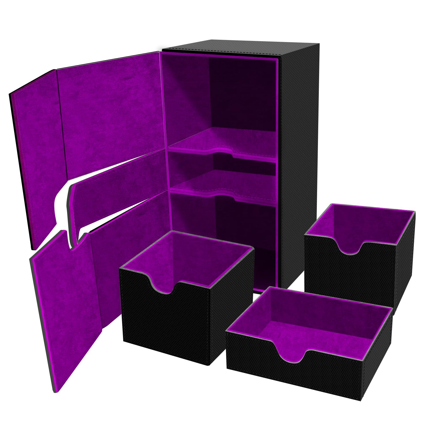 Card Deck Case for Trading Cards, Deck Storage Box for 200 Single Sleeved Cards Large Twin Flip Deck Case with 1 Storage Dice & 2 Trays Fits EDH/YuGiOh/MTG/TCG/CCG Black (Black&Purple)