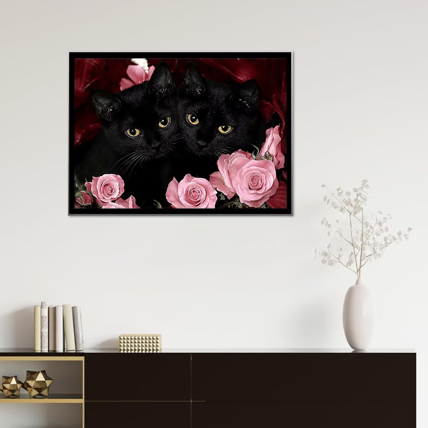 Diamentowy obraz kot diamentowy obraz dziecko czarny 5D DIY okrągły obraz diamentowy kryształ górski sztuka ścieg krzyżykowy zestaw do haftu numerycznego sztuka do dekoracji ścian domu, prezent dla