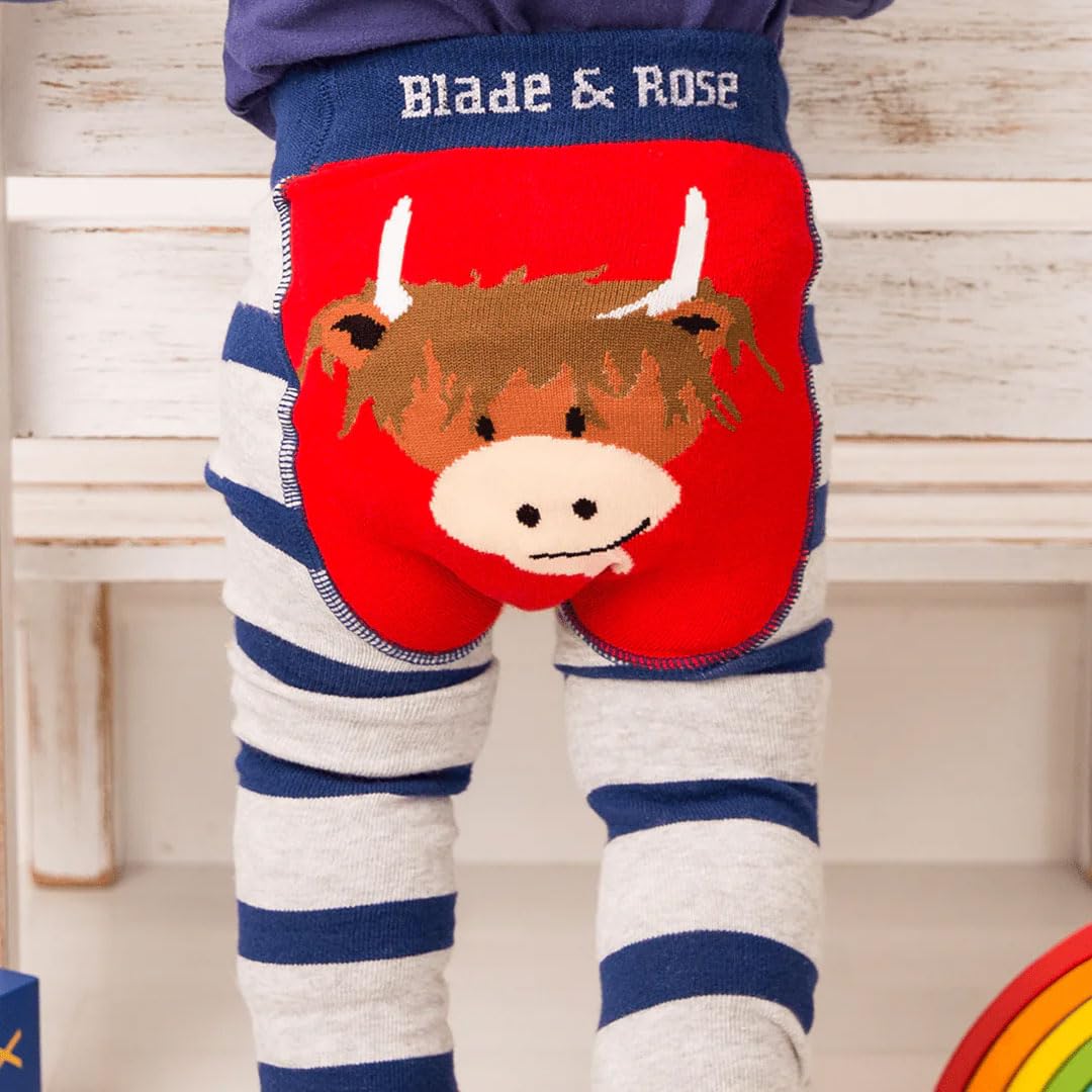 Blade & Rose | Hamish The Highland Cow Leggings | Unisex Clothing for Babies & Toddlers 0-4 Years | Blue/Red/Grey