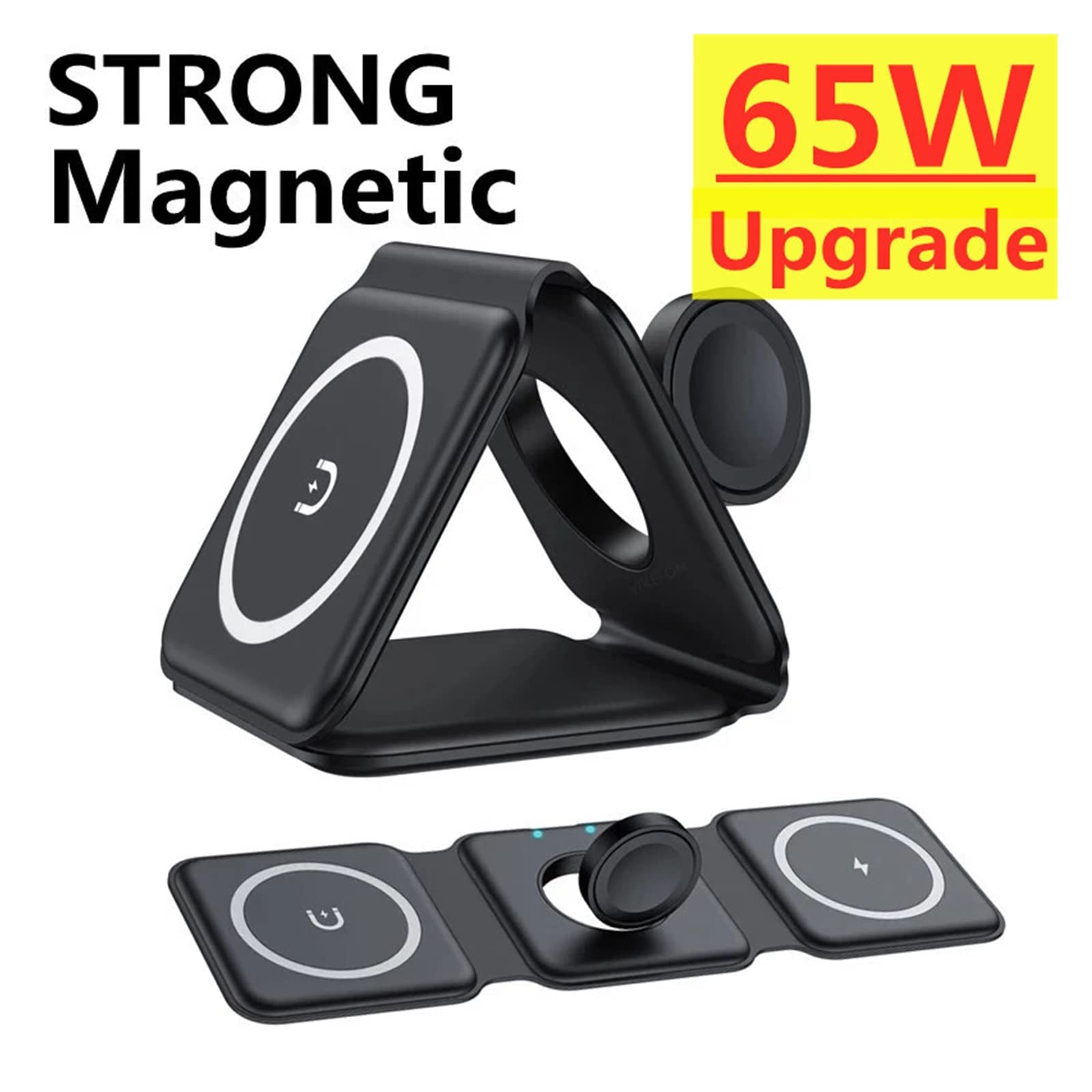 65W 3 w 1 magnetyczna bezprzewodowa podkładka ładująca do zegarka telefonu ładowarki słuchawek stacja dokująca szybkiego ładowania,Uniwersalna kompatybilność(Black with plug)