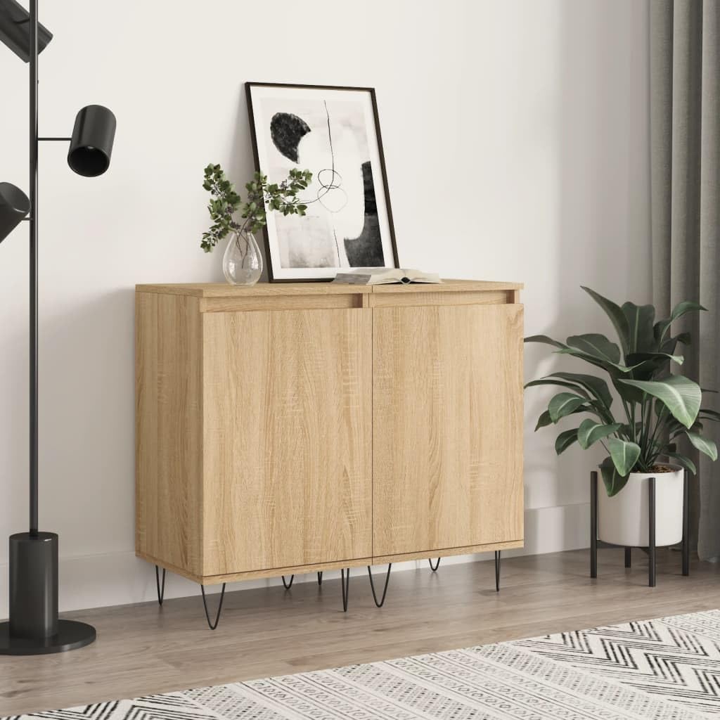 VidaXL 2 Credenze In Legno Multistrato Rovere Fumo - 40x35x70 Cm - Con Ante E Gambe In Metallo - 4