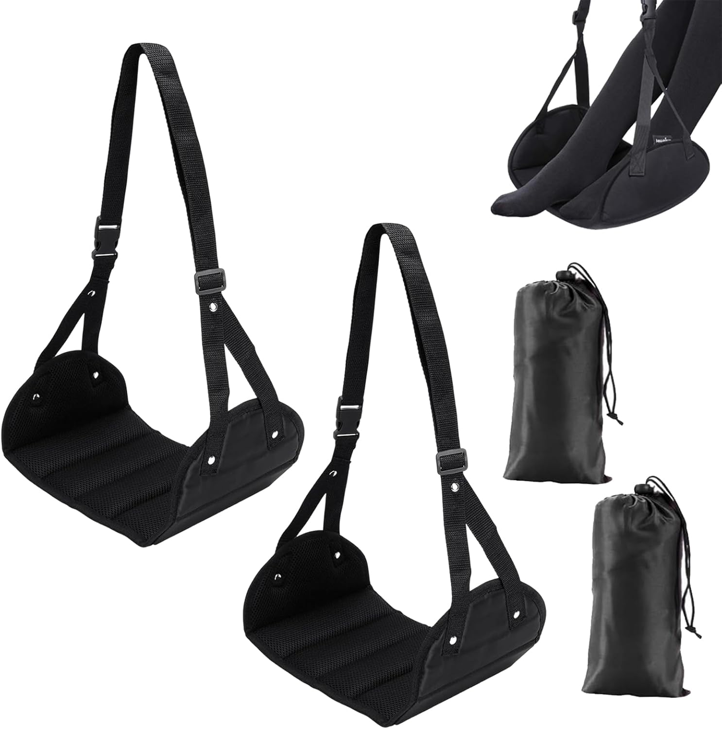 2Pcs Airplane Foot Rest, Travel Essentials, Long Haul Flight Essentials, Leg Rest, Portable Adjustable Foot Hammock for Travel, Comfortable Foot Support, Ideal for Long Flights and Office Use