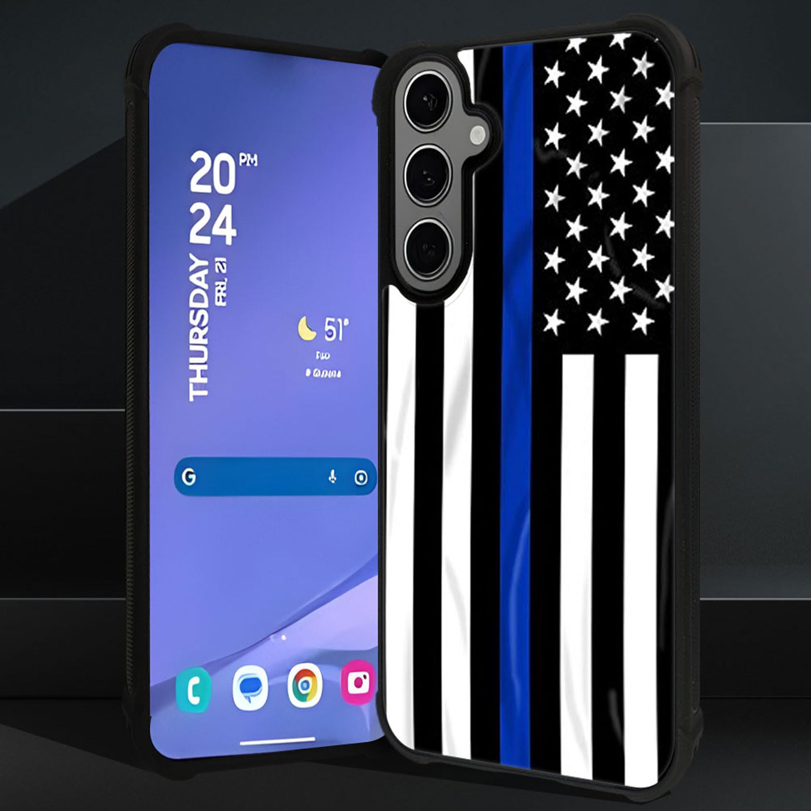 ZHEGAILIAN Compatible with Samsung Galaxy S24/25 Plus Case,Blue line American Flag Graphic Design Acrylic Shockproof Anti-Scratch Hard Case for