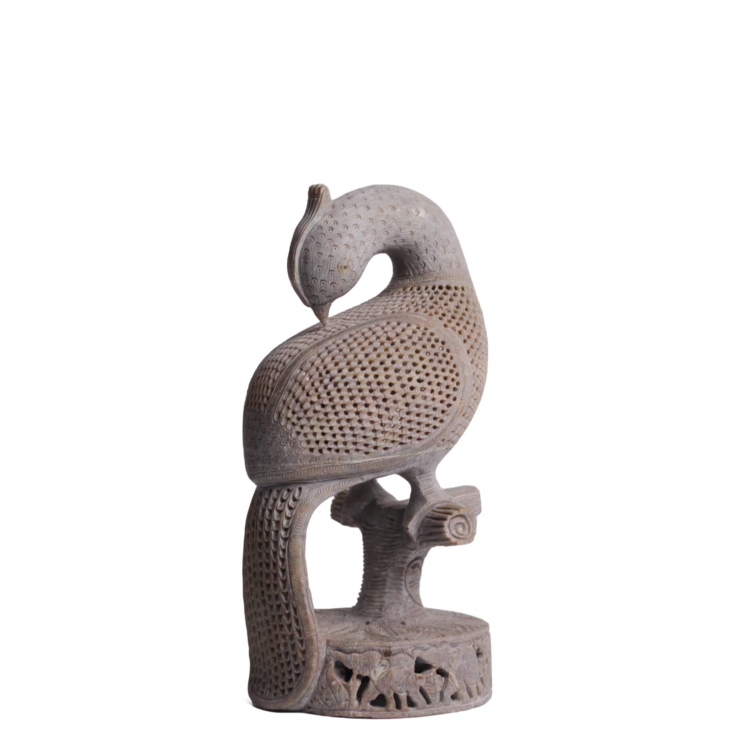 Statue de paon pour bureau et salon ambiance feng shui grise 5"
