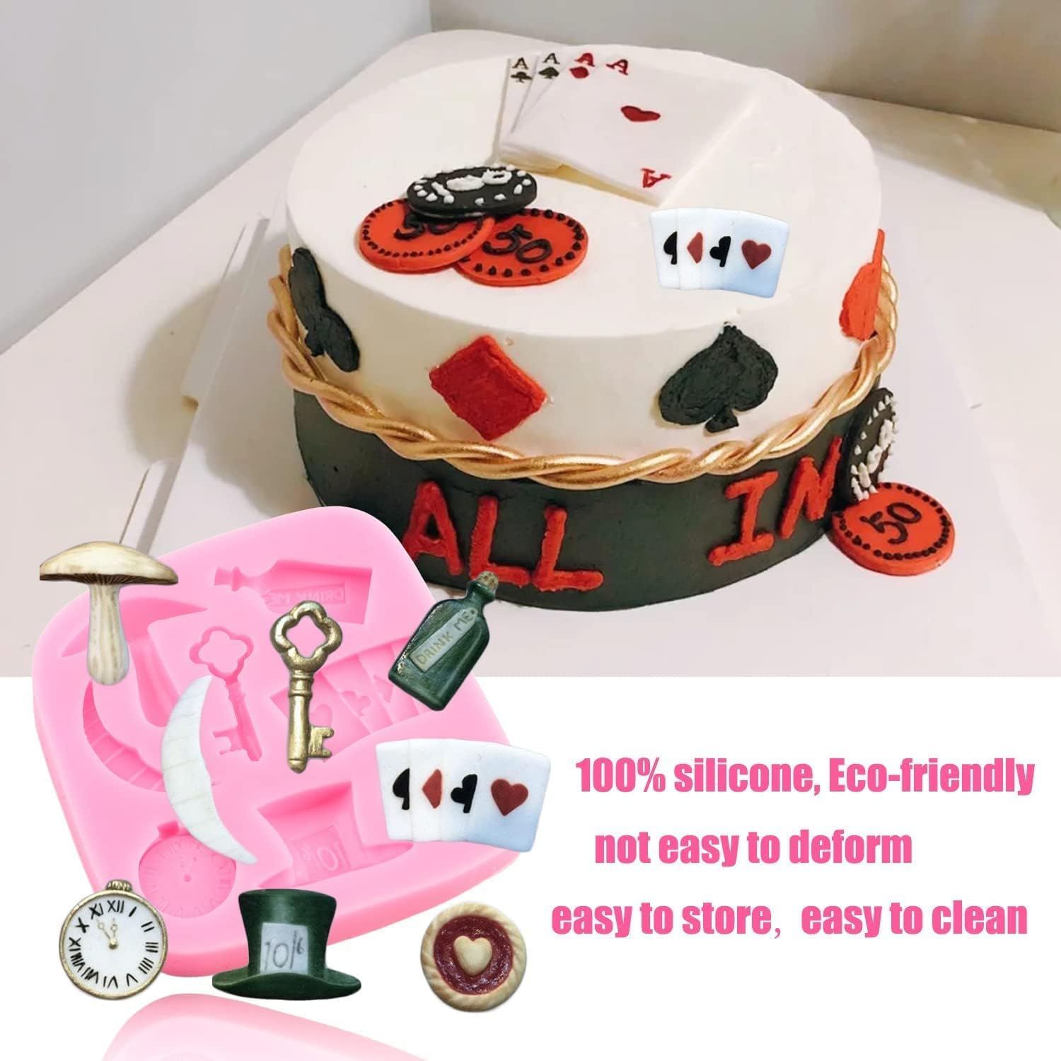 ポーカー シリコン型 ふるい トランプ フォンダン型 ケーキデコレーション カップケーキトッパー キャンディ チョコレート ジュエリ