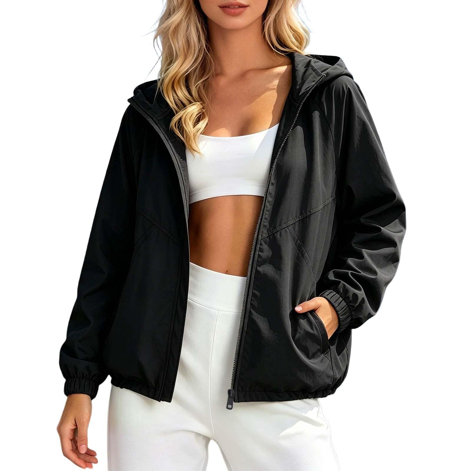 Übergangsjacke Damen Kurz Mit Kapuze Sommerjacke - Wanderjacke Einfarbig Leicht Kapuzenjacke Atmungsaktive Outdoorjacke Große Größen Damenjacken