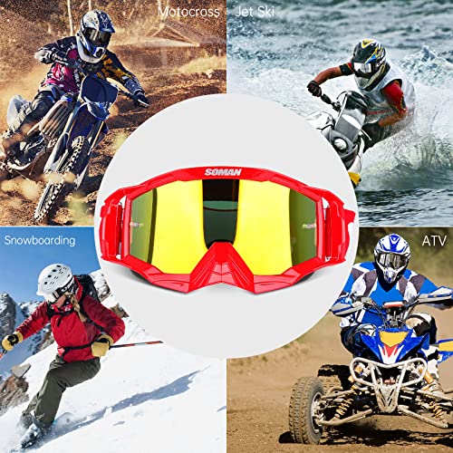 Atv Goggles For Adults, Dirt Bike Motocross Goggles For Men Women Adult Kids For Atv Utv Anti Uv(Red) #TOP5