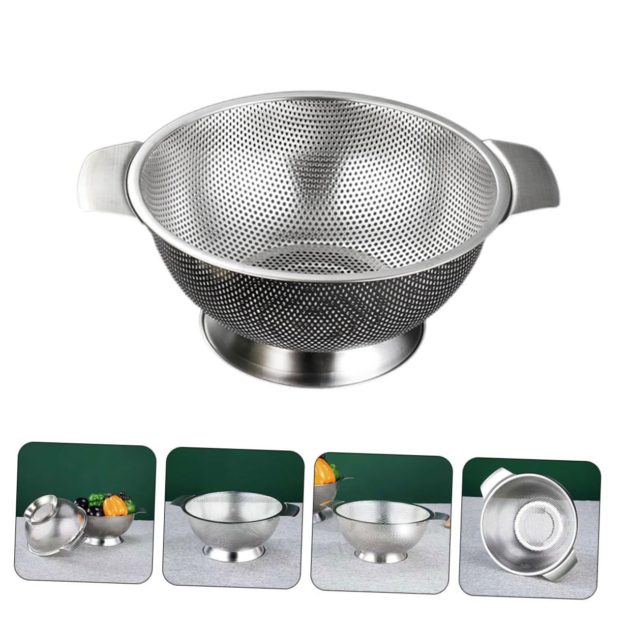 Colador Escurridor de Arroz Redondo de Acero Inoxidable Plata