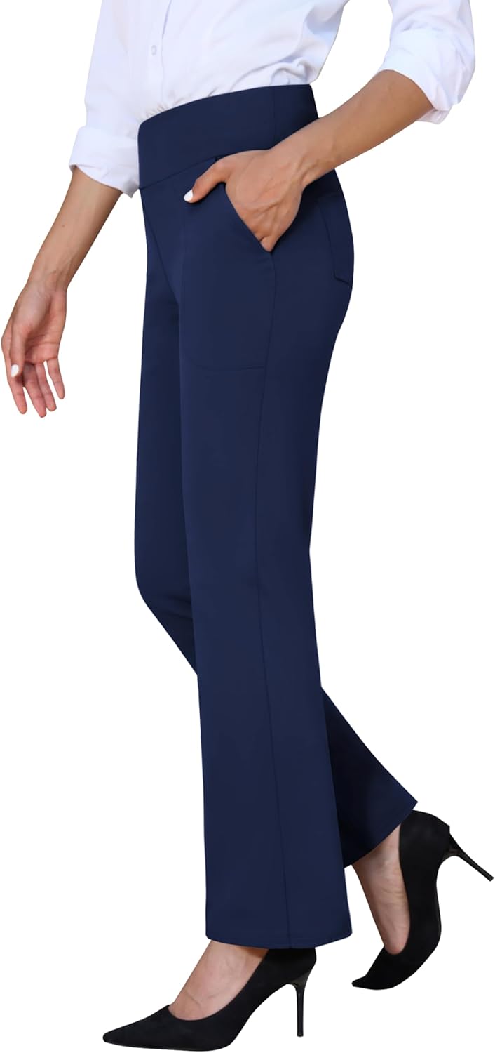 Dress Pants Women Wide Leg, High Waist Stretchy Work Pants Pull On Business Casual Slacks with Pockets - Image 4