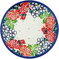 Vista 15 de Auténtico mini plato de cerámica polaca, plato de posavasos con diseño de enrejado aster, hecho a mano en Bolesławiec Polonia por Ceramika