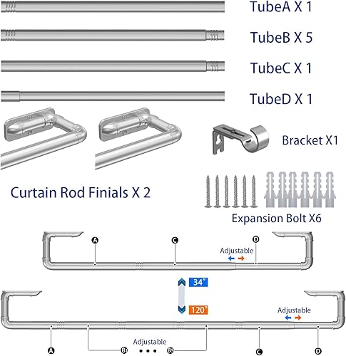 Miniatura 5 de Box Space Barras de cortina para ventanas de 34 a 120 pulgadas, barra de cortina opaca para oscurecer la habitación, barra de cortina envolvente