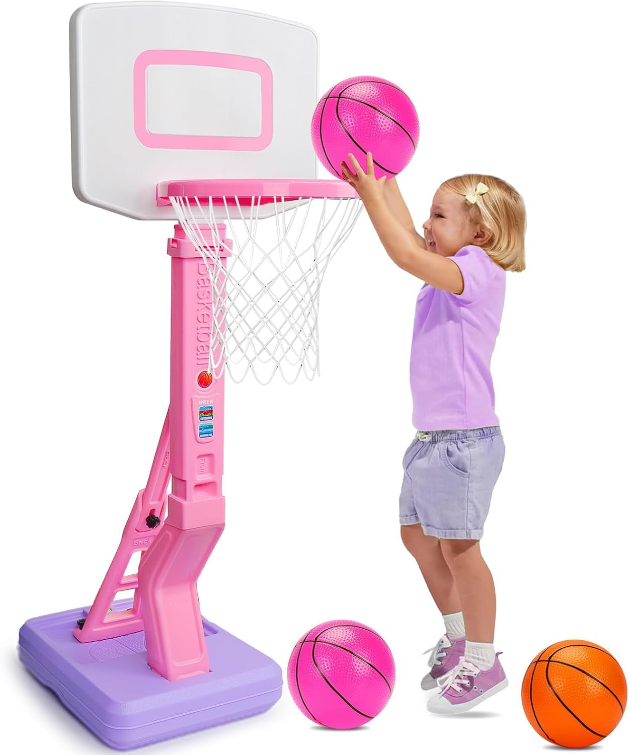 Cesto de baloncesto para niños, juguete interior y exterior a partir de 2 3 4 años, cesto de baloncesto ajustable en altura 70-137cm con pelotas de baloncesto y bomba, juguete para niños, regalo para