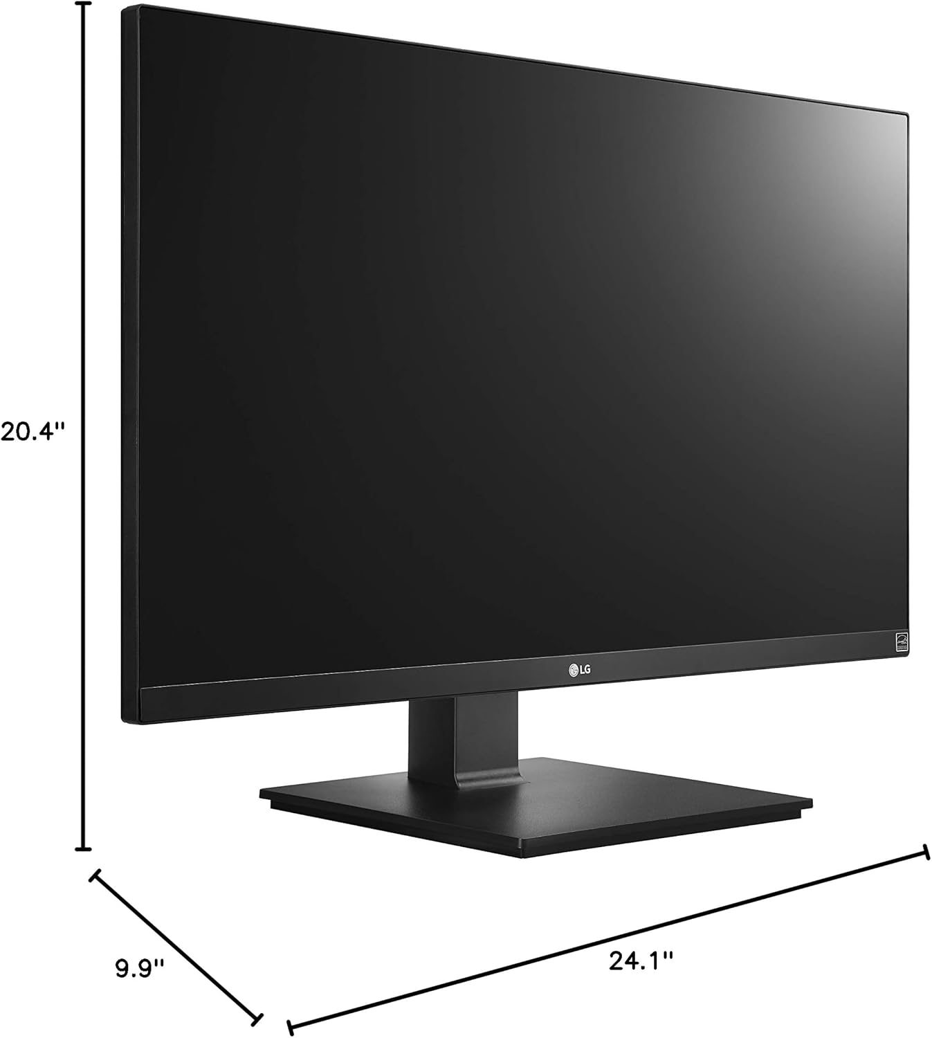 Diagram showing the dimensions of the LG 27UK670-B monitor: 24.1 inches wide, 9.9 inches deep, and 20.4 inches high.