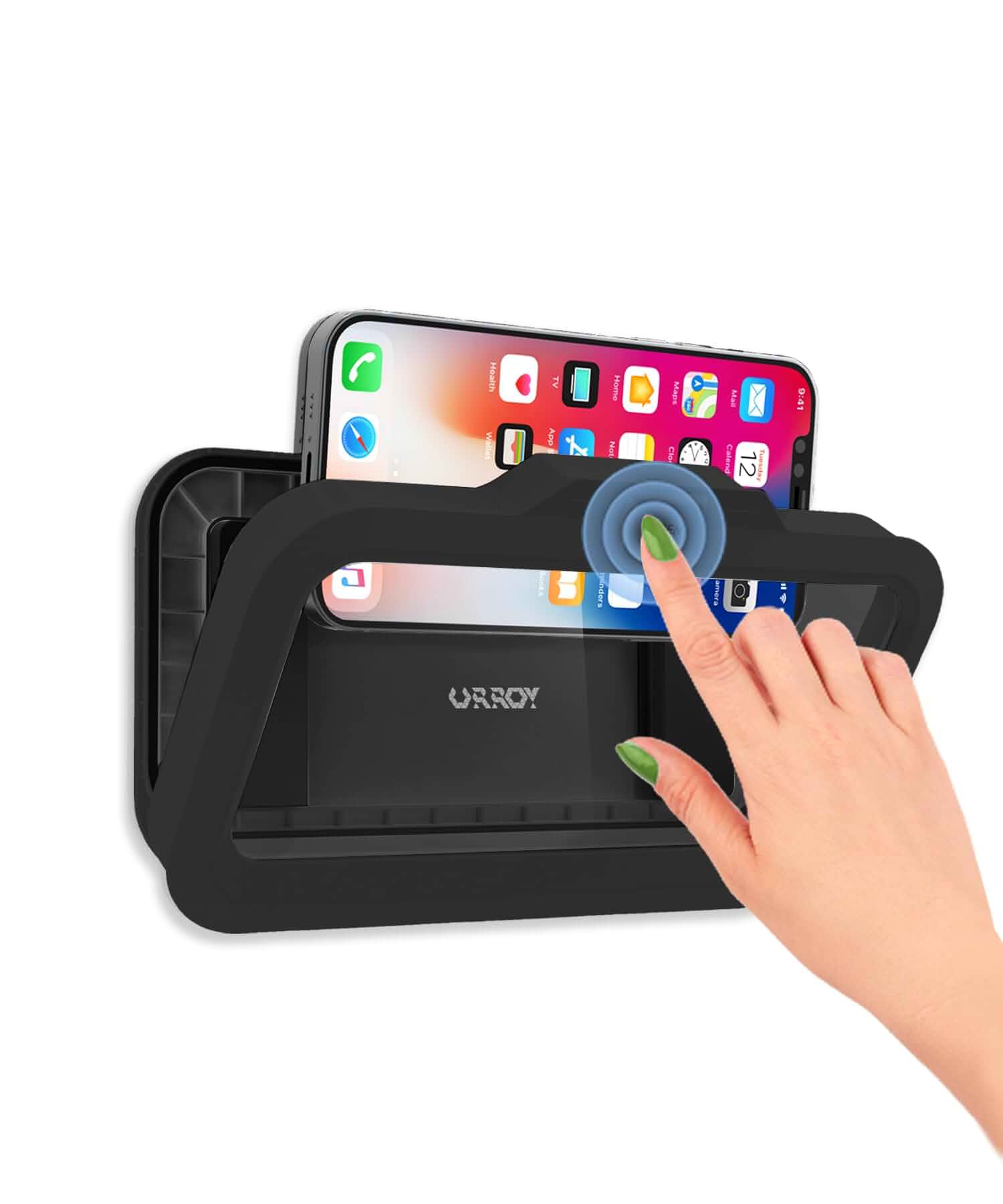 URROY Shower Phone Holder Waterproof One-Touch Open Shower Phone Case Anti-Fog & Sensitive Touchscreen Bathroom Wall Phone Mount Stand Universal Fit for iPhone & Smartphones Gift for Men Women Black Wall Mount