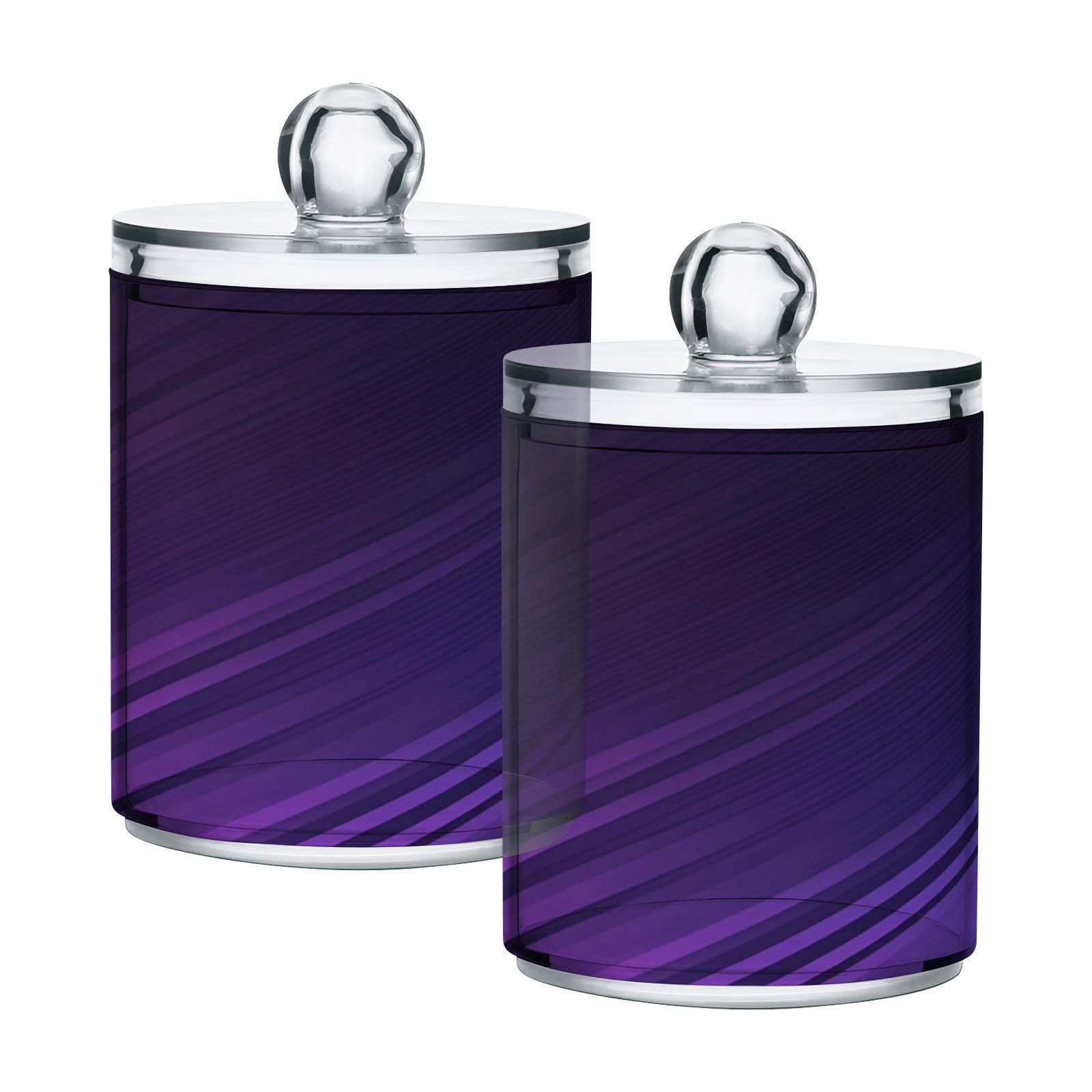 Ewusp Purple Lines Qtip Holder 2 PCS Clear Plastic Apothecary Jars with Lid Cotton Pad Holder Dispenser Cotton Bud Holder Bathroom Storage Container Makeup Organizer