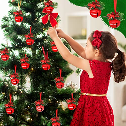 Christmas Bells Crafts Bells With Holly Leaves Jingle Bells Berries Believe Bell Ornament Bulk With Red Ribbon For Gift Metal Wrapping Christmas Tree Home Decor For Holiday (Red, 30 Pcs) #TOP5