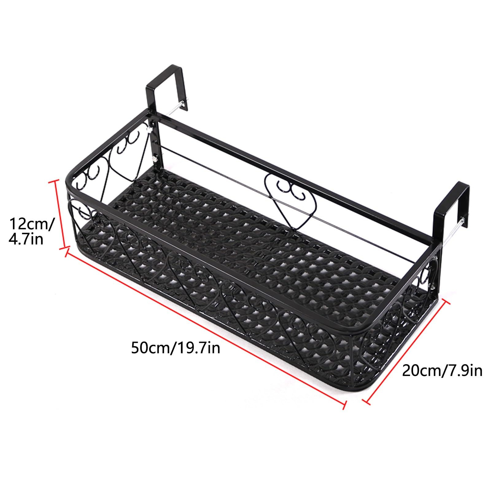 Wisząca donica na kwiaty, metalowa poręcz balkonowa, haczyk na doniczkę, wodoszczelna i nierdzewna, duża nośność, do ogrodzenia patio (50 cm)