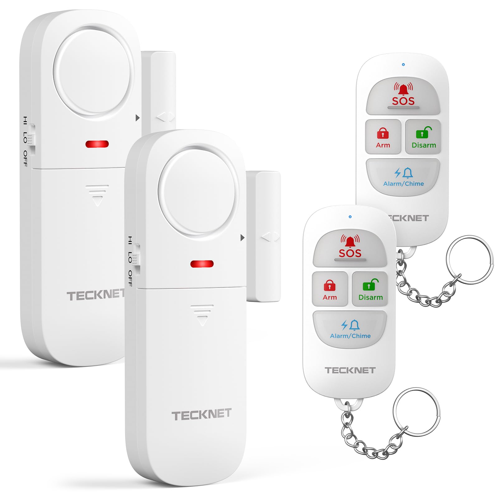 TECKNET Alarmas para Casa, Alarma Casa, Alarma Puerta con Control Remoto, Timbre y Sirena Dos en Uno, Réglage du Volume à 4 niveaux, Fácil de Instalar, Alarmas para Puertas de Casa, Hotel Garaje