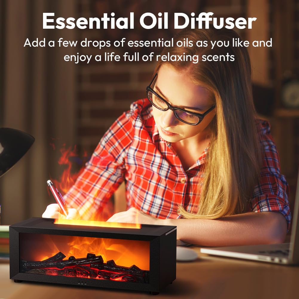 Aromadiffuser Met Vlameffect - Etherische Oliën Diffuser 7 Kleuren LED Met Afstandsbediening