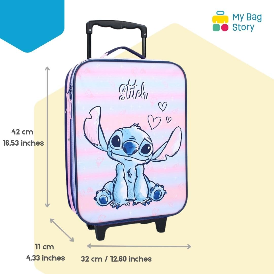 mybagstory - Valise – Stitch – Violet - Enfant – Bagage – Voyage – Vacances – Valise Fille - Taille 42 cm – Roulettes – Idée Cadeau