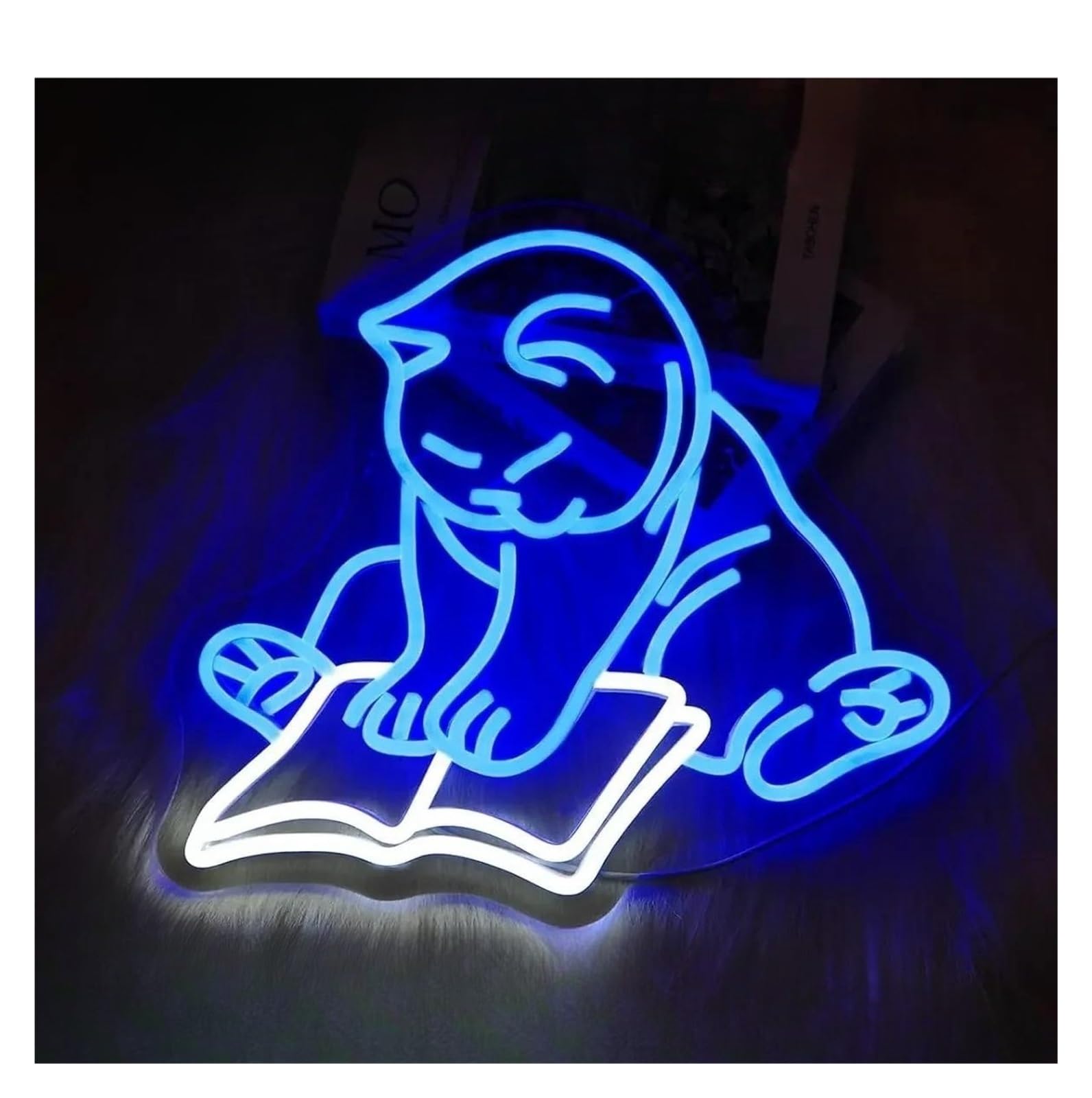LEMST Signs Lamp Cat Reading Book Neon Sign Up Sign USB Powerd Neon Light Signs Indoor Light 35x31.7cm