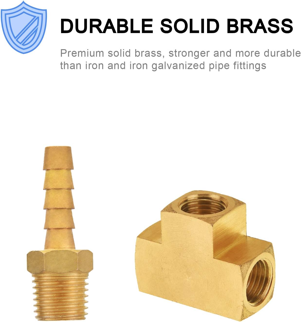 SUNGATOR 6-Pack 1/4'' Brass Pipe Fitting Kit, 1/4'' Barbed Air Hose Fitting (4 Pcs), 90 Degree 1/4'' Female NPT Barstock Tee (2 Pcs), Brass Air Fittings for Compressor Hose Repair Kit