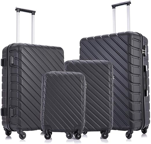 review Apelila Fridtrip 4 Pieces Travel Suitcase Sets Hardshell Lightweight Luggage with Spinner Wheels Luggage Sets (4 PCS Suitcases, Black)