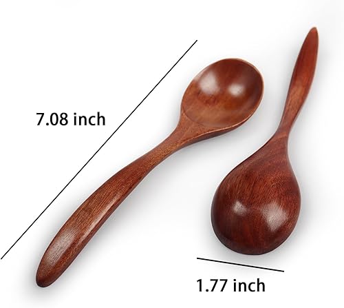 Miniatura 2 de 6 cucharas de madera para miel, cucharas pequeñas de madera de 6.7 pulgadas, perfectas para sopa, comer, recoger tarros y botes, juego de utensilios