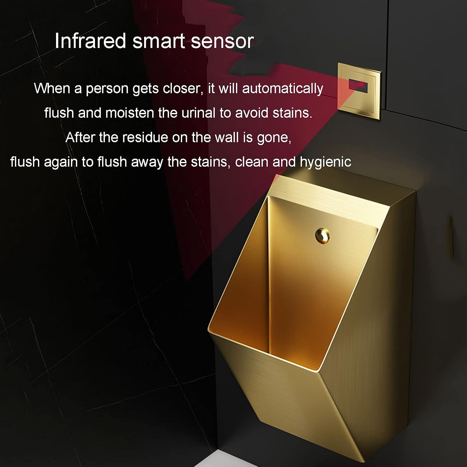 Stainless Steel Wall Mounted Men's Urinal Automatic Sensor Toilet Flusher Urinal Funnel Toilet Bathroom Accessory for Family Toilets Office Buildings Public Toilets Airp(Primary Colors-Urinal+sens)