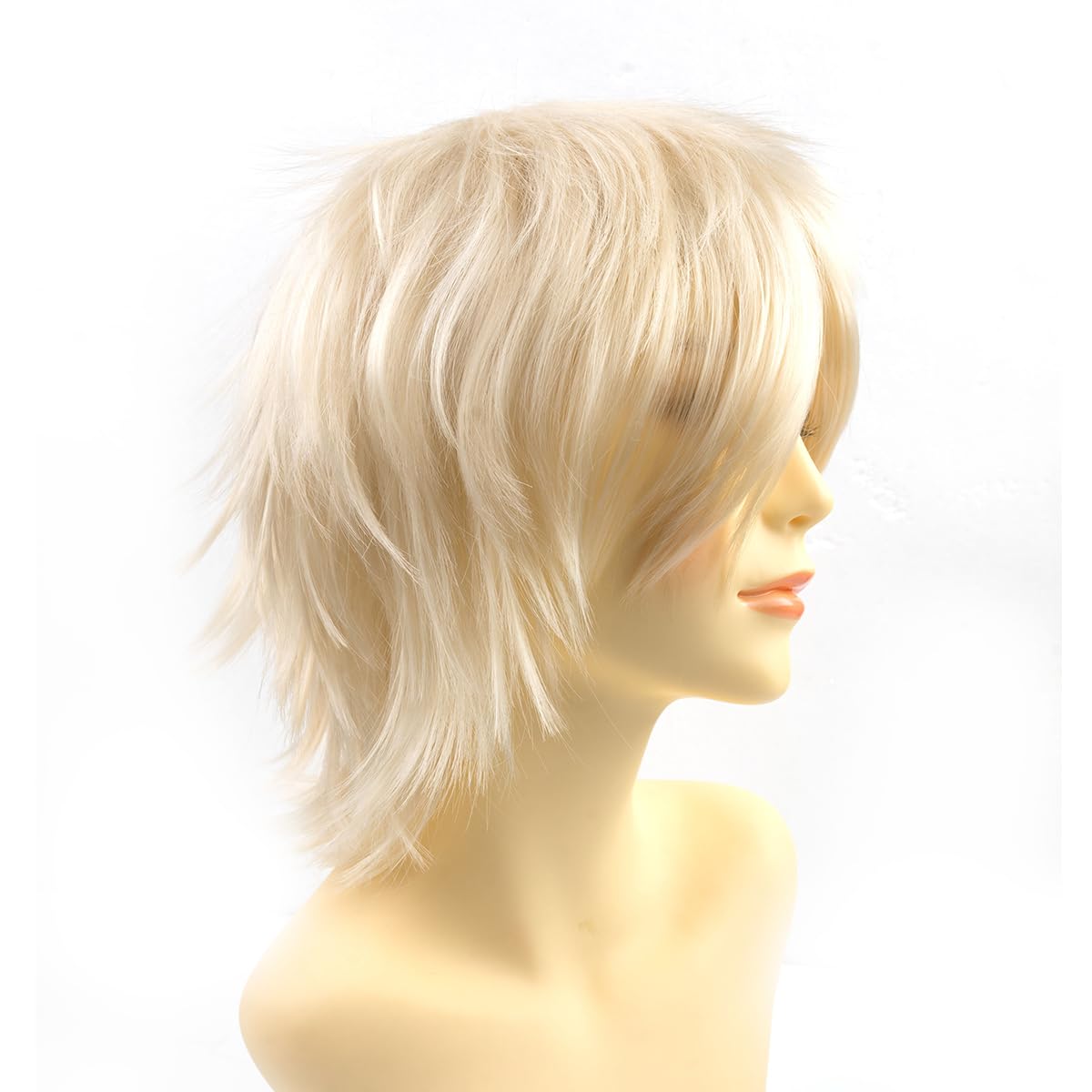 BUYOGET Anime Halloween Wig for Cosplay Party Synthetic Layered Short Hair Wigs with Bangs Platinum Blonde - Image 2