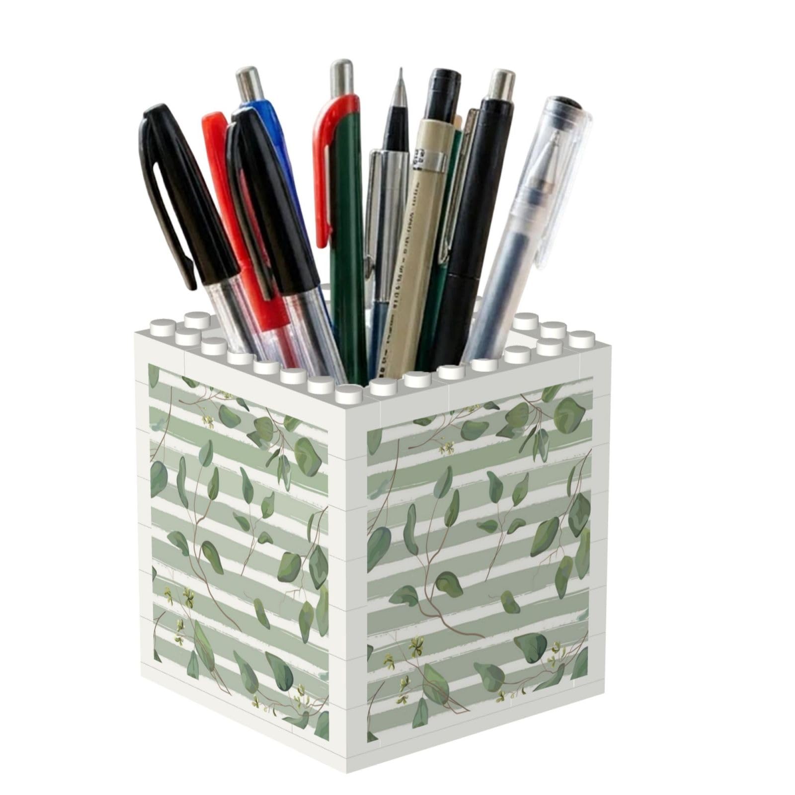 Poadnly Green Silver Dollar Eucalyptus, Pen Pot Pencil Holder for Office Home School, Compact Desk Organiser for Office Stationery