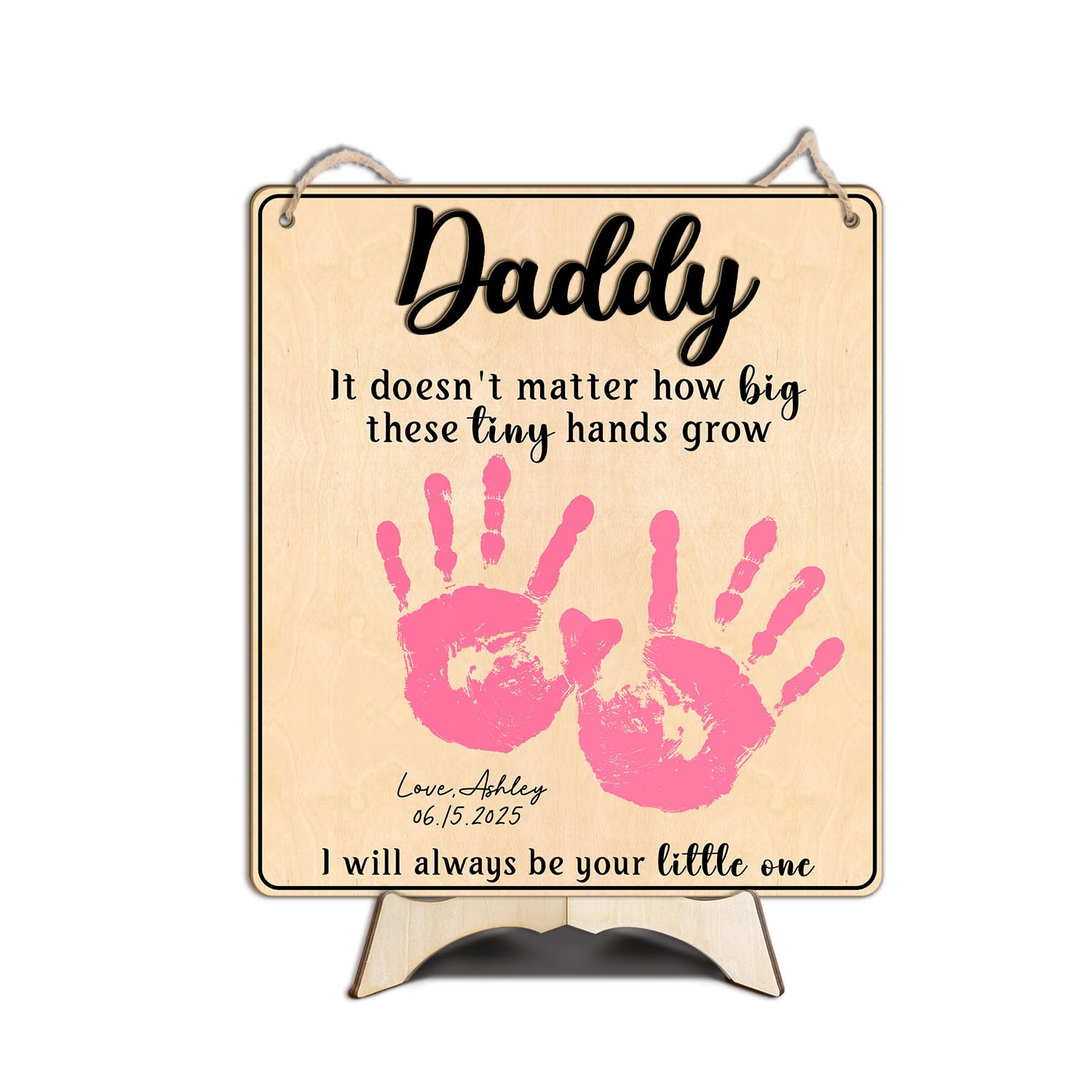 DIY Custom Baby Handprint Art Sign Craft Gift for Daddy, Fathers Day Handprints Wooden Plaque, Dad Birthday Gift, Infant Kids Card Keepsake Memory, Toddler Preschool Crafts, It Doesn't Matter How Big