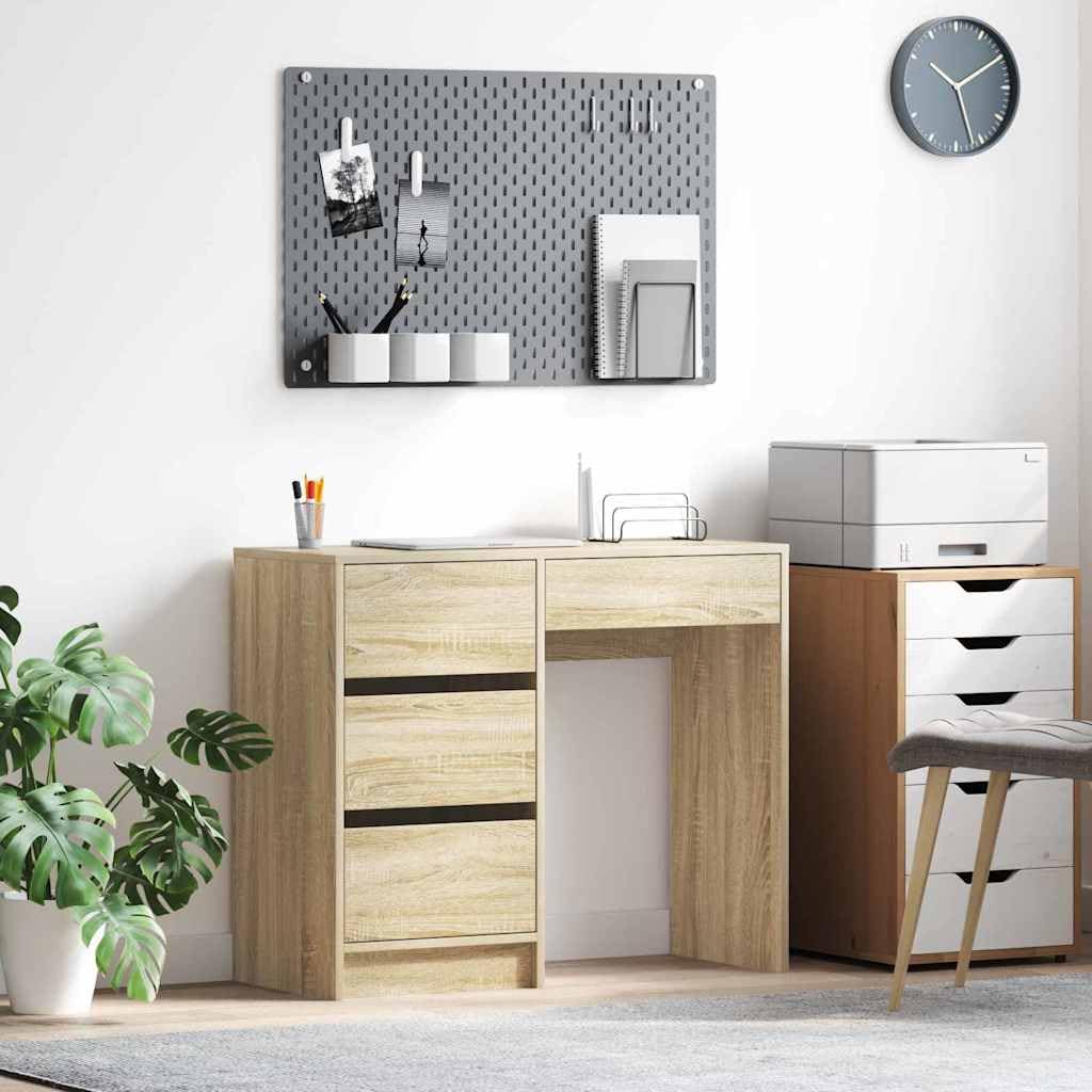 Scrivania per computer in rovere Sonoma, 90 x 37,5 x 75 cm, in legno con cassetto, spazio di archiviazione, postazione di lavoro ergonomica, salvaspazio, per ufficio, gaming, studio