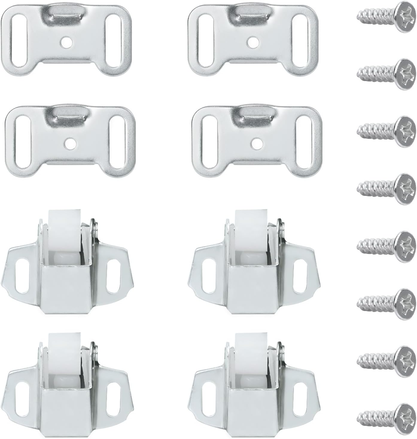 4 Pcs Mailbox Replacement Roller Catch Latch with 8 Screws Hardware, Heavy Duty Roller Wheel Spring Door Catch Latch for Mailbox, Cabinet, RV, and Kitchen Doors