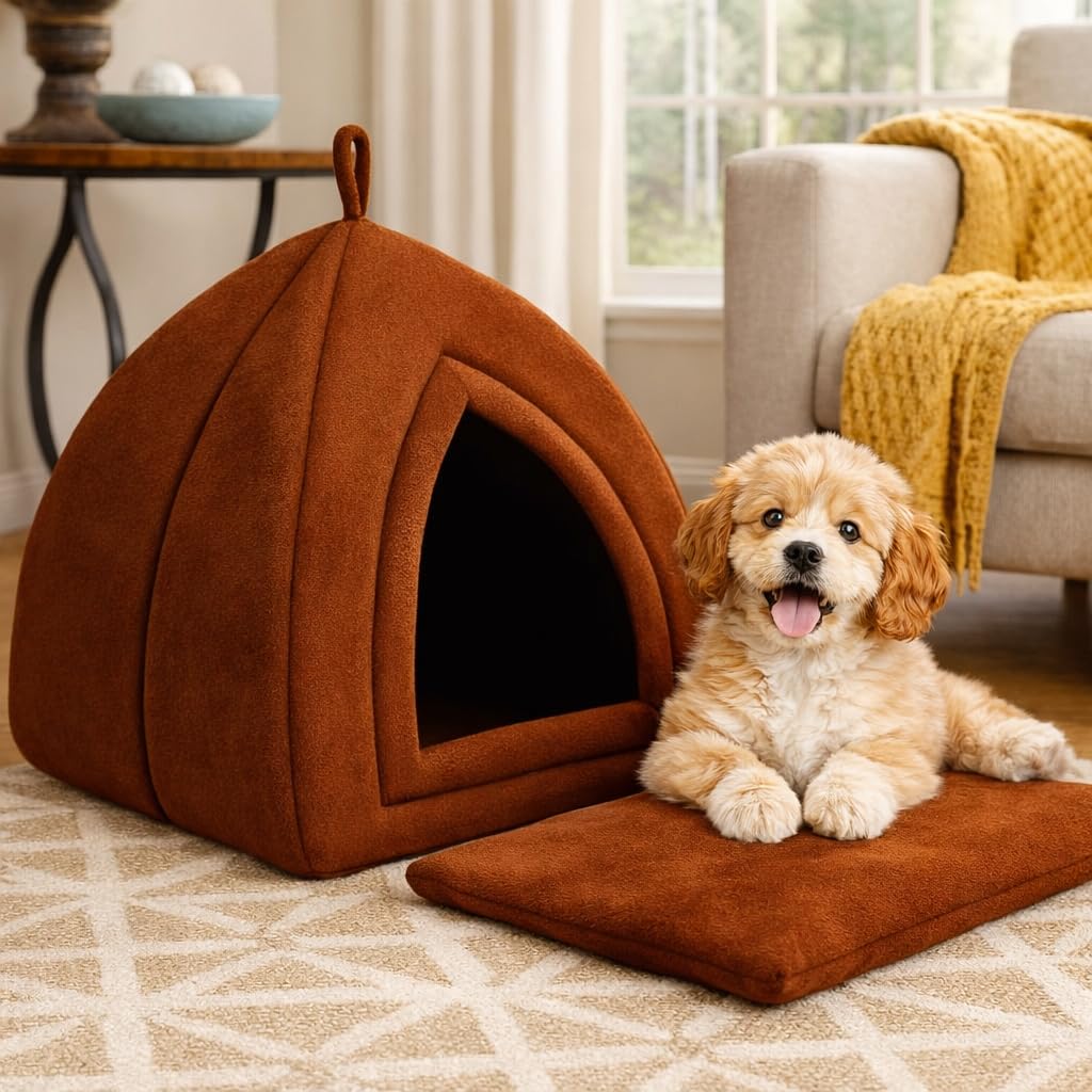 ZEXSAZONE Soft Comfortable Washable Cat House for Small and Medium Cats l Cat Bed l Persian Cat House l Kittens cat House with Soft and Washable Pillow for Adult Cats and Puppy Bed Brown-image-26