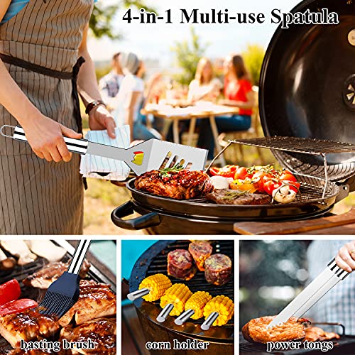 ROMANTICIST-27pcs-Heavy-Duty-BBQ-Tools-Gift-Set-for-Men-Dad-Extra-Thick-Stainless-Steel-Grill-Utensils-with-Meat-Claws-Grilling-Accessories-Kit-in-Portable-Carrying-Bag-for-Camping-Backyard-Silver