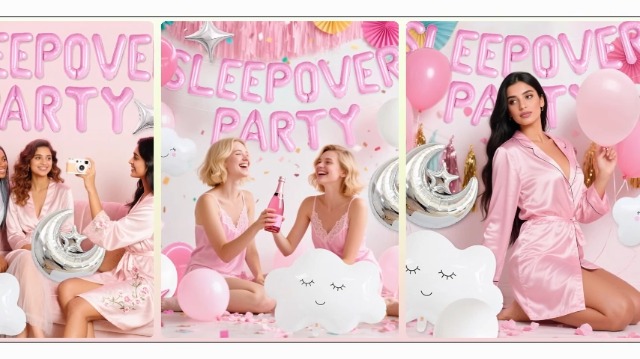 Set Decorazioni Per Pigiama Party Ragazze - Palloncini In Lamina Con Rossetto, Pizza, Luna E Striscione 'Girl Night'