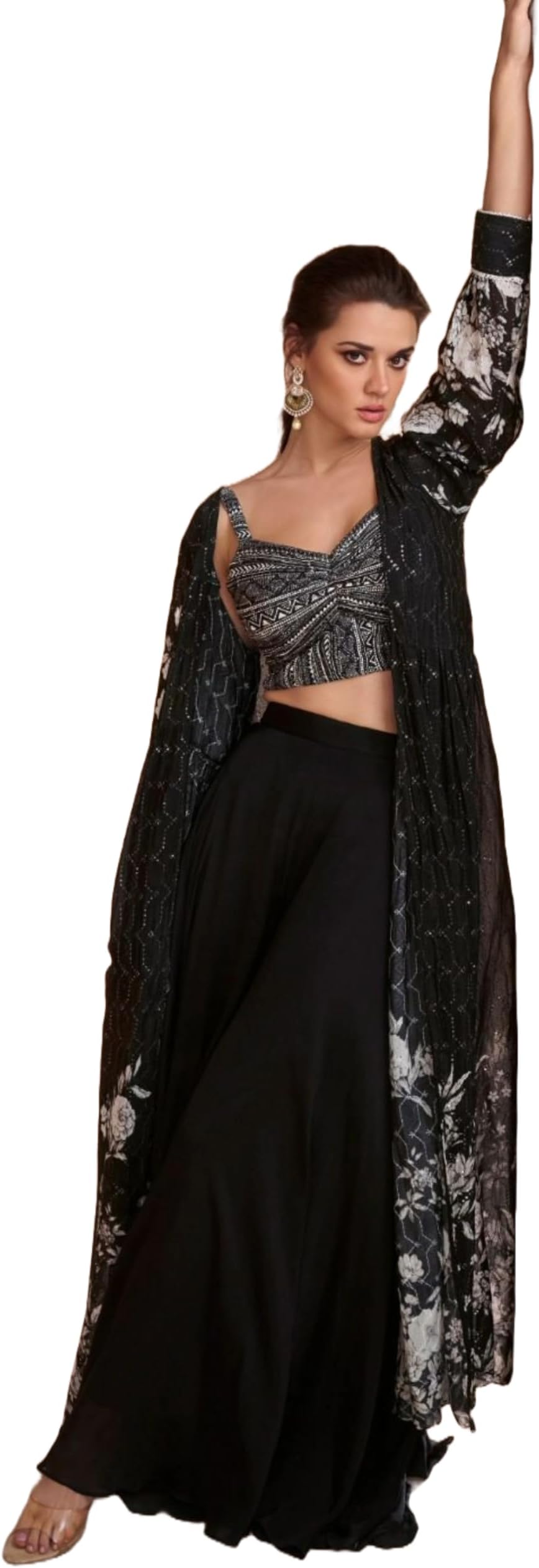 Indo-Western Festival Party Stitched Printed Muslin Crop Top Shurg Palazzo Set 7168