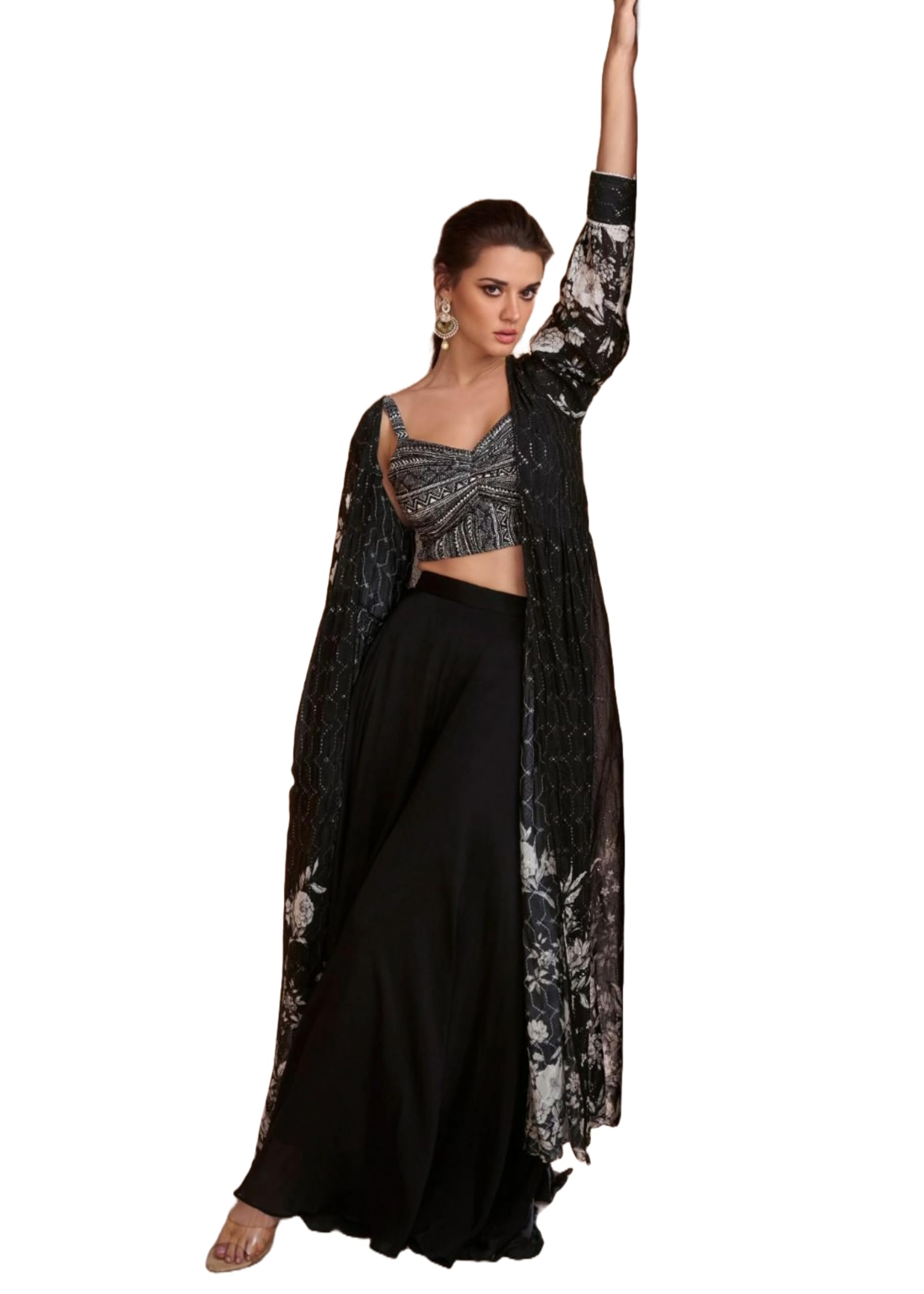 Indo-Western Festival Party Stitched Printed Muslin Crop Top Shurg Palazzo Set 7168