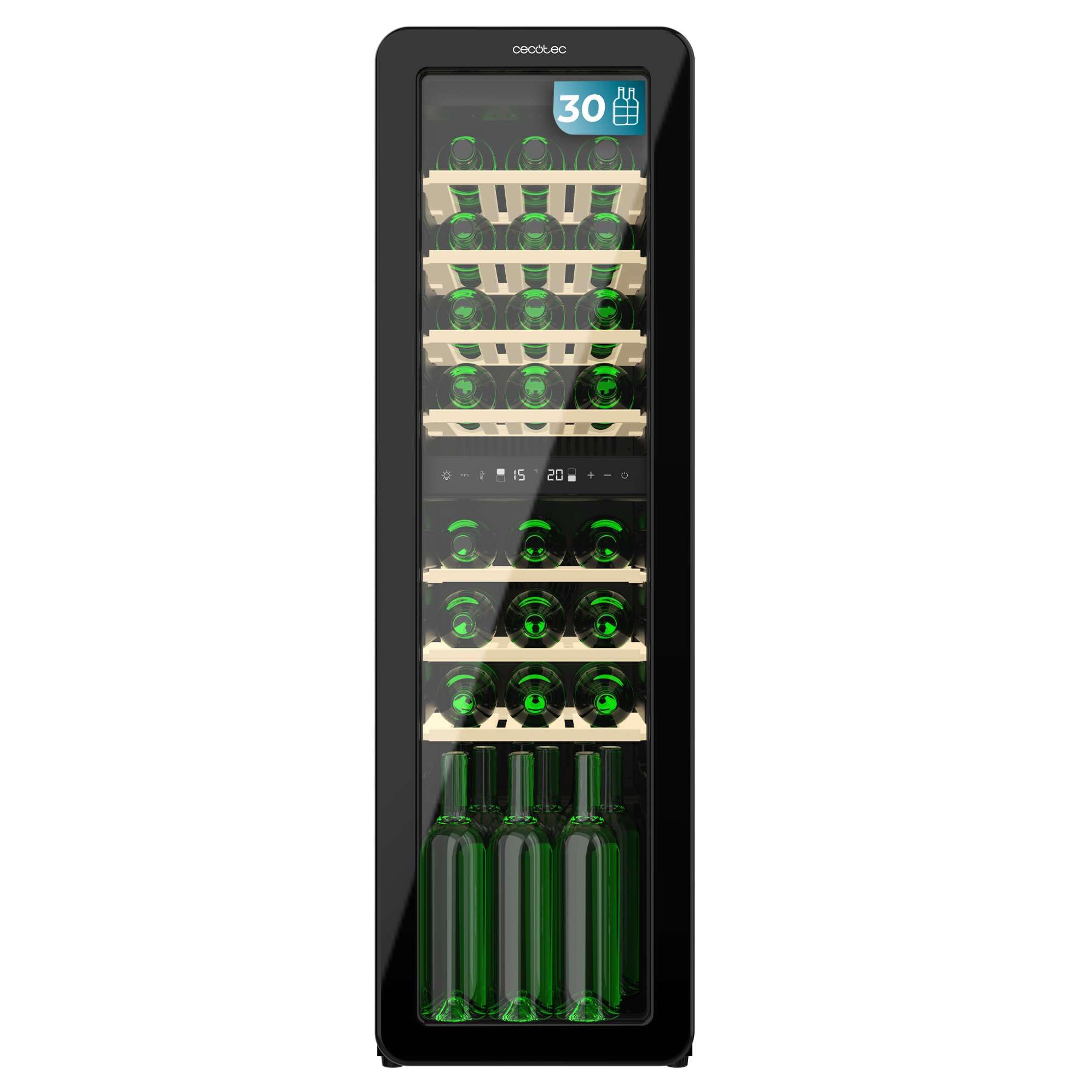 Cecotec Vinoteca 30 Botellas Retro Bolero Grandsommelier Origin Duo 30 Hit Black. Acabado En Negro con 2 Zonas De Temp. (5-12ºC, 12-20ºC), Control Led, NoFrost, Estantes Madera, Luz Interior