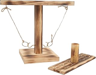 Brinquedo de Jogo de Arremesso de Madeira, Jogo de Gancho de Balanço de Anel de Madeira Preto Feito à Mão para Pátio