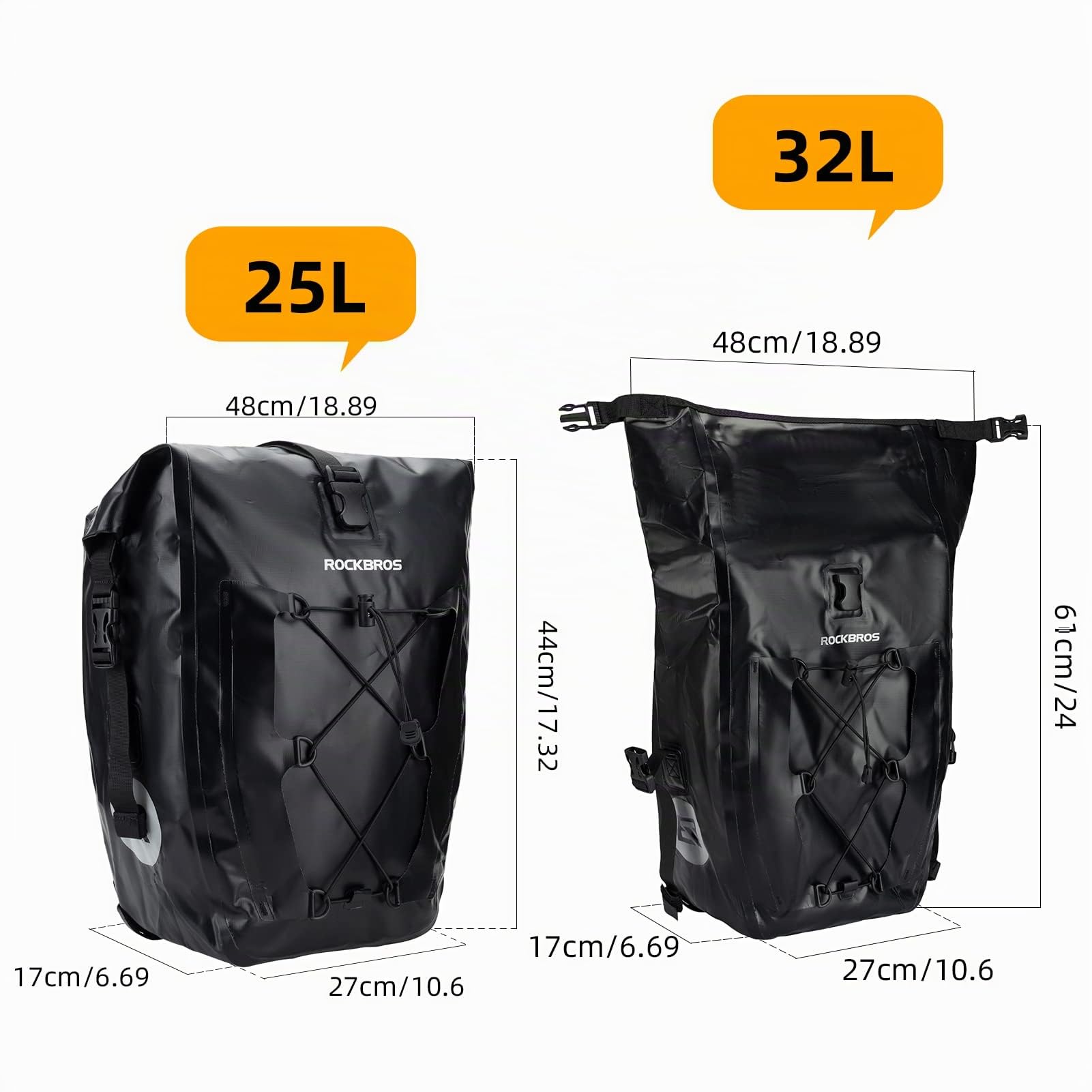 ROCKBROS Sacoche Vélo Porte-Bagage Arrière - 25L Sacoche de Vélo 100% Étanche