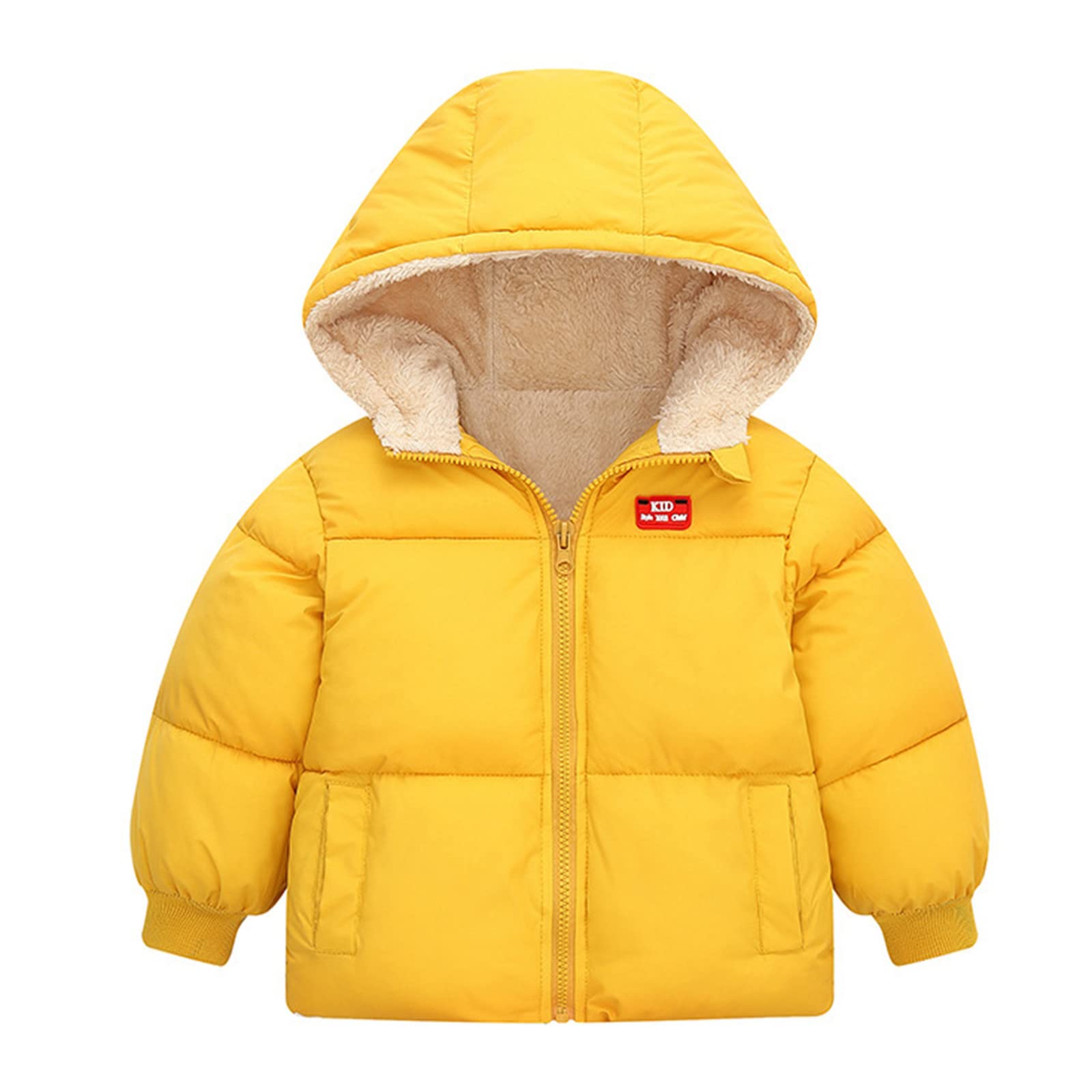 RNTOP Toddler Baby Boys Girls Winter Coat Thicken Warm Light Hooded Down Jacket Kids Lined Fleece (Yellow, 2-3 Years)
