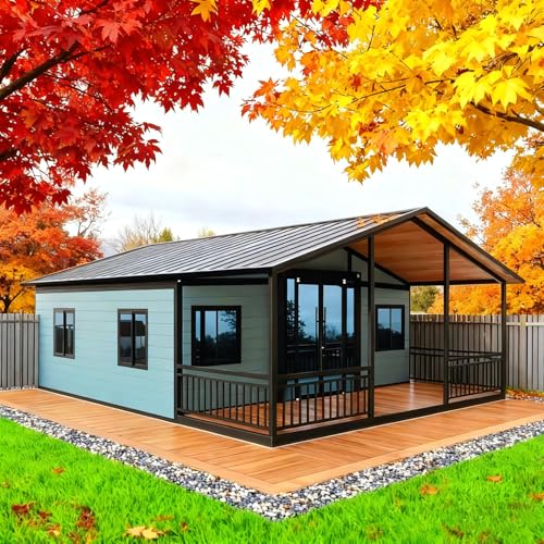 20 FT Foldable Modular House Portable Expandable Container House with 2-3 Bedrooms and 1 Full Bathroom and Kitchen Suitable for Adult Living Family Holiday Cabin Farm Residence Temporary Residence