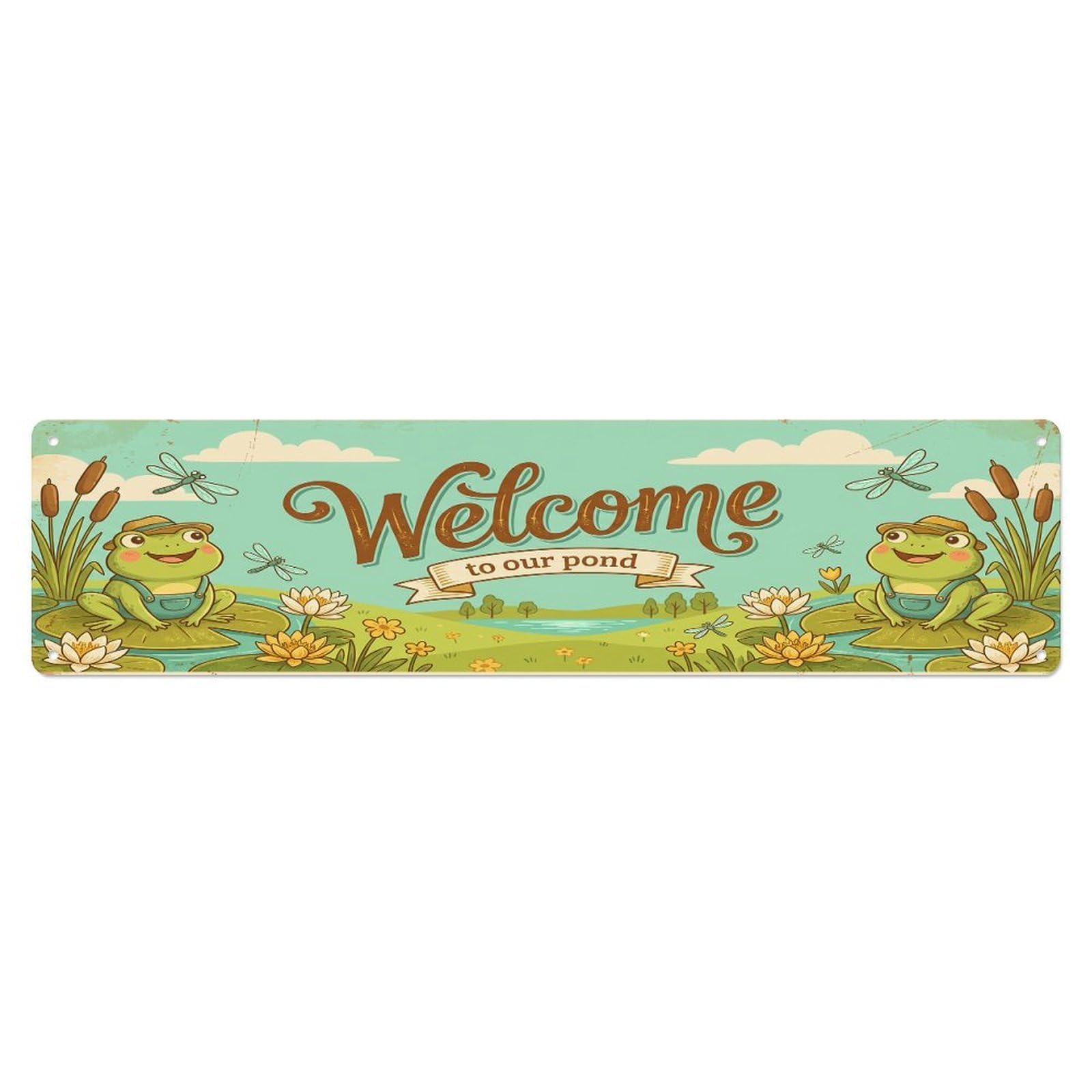Vintage Welcome Frog Lily Metal Tin Sign