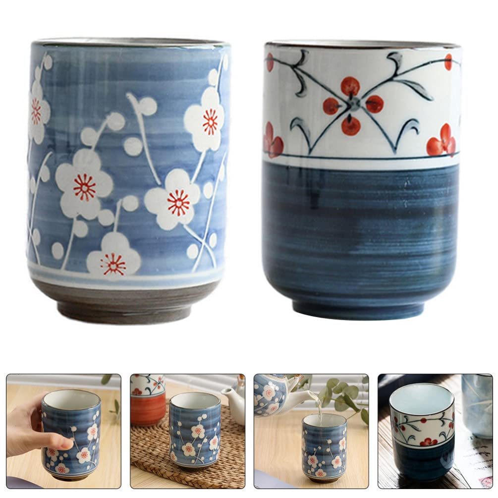 UPKOCH 2 Tasses À Thé Japonaises En CéRamique 3.15In Motif Peint RéSistantes À La Chaleur Pour Thé Et Infusions Service De Table ÉLéGant Et Pratique