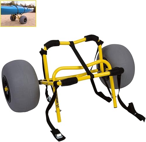 Suspenz Remolque de carrito de playa Kayak, DLX Carro de canoa con ruedas de globo, neumáticos de arena y correas, amarillo, plataforma plana,