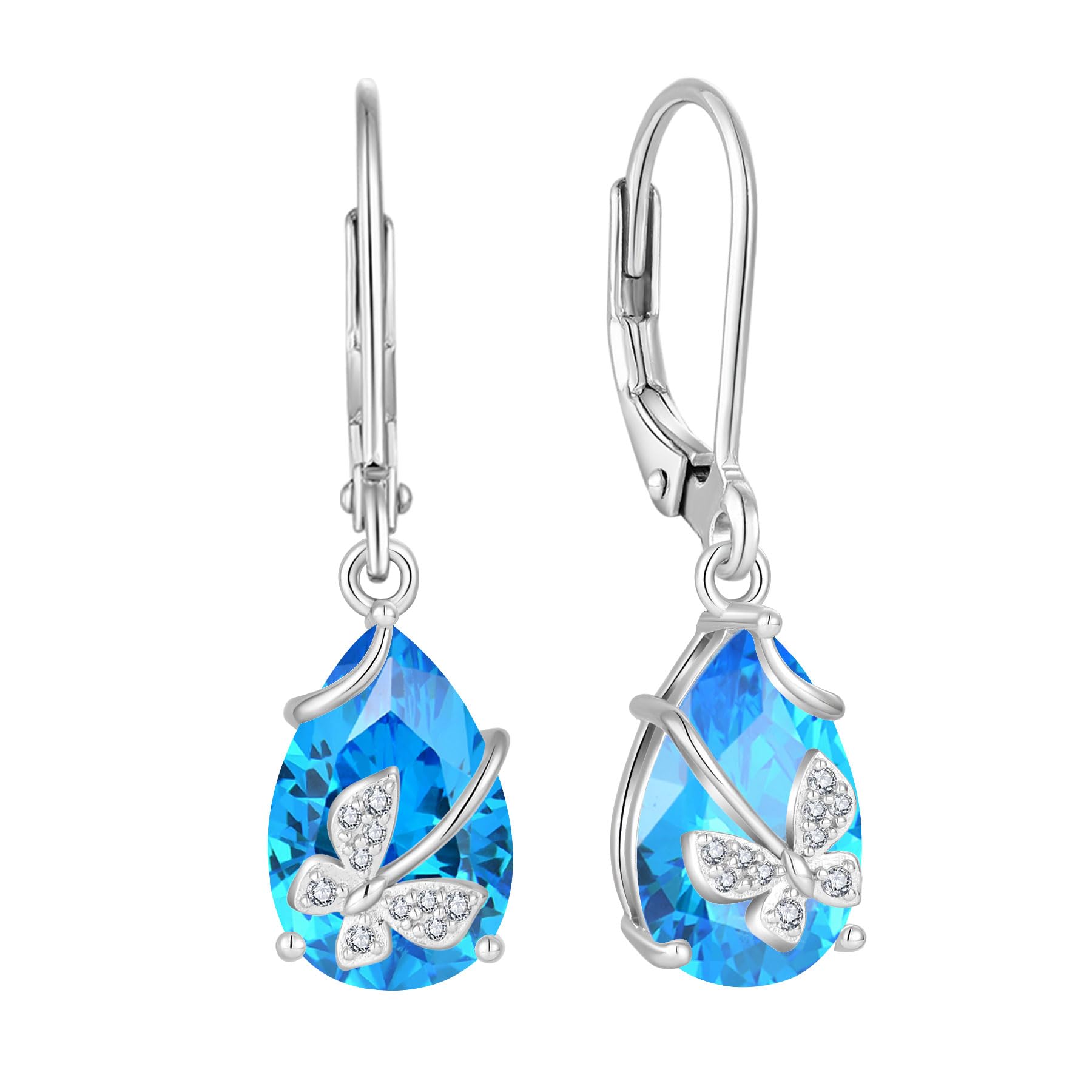 Rocayi Butterfly Drop Dangle Earrings 925 Sterling Silver Teardrop Leverback Earrings Birthstone Jewelry for Women
