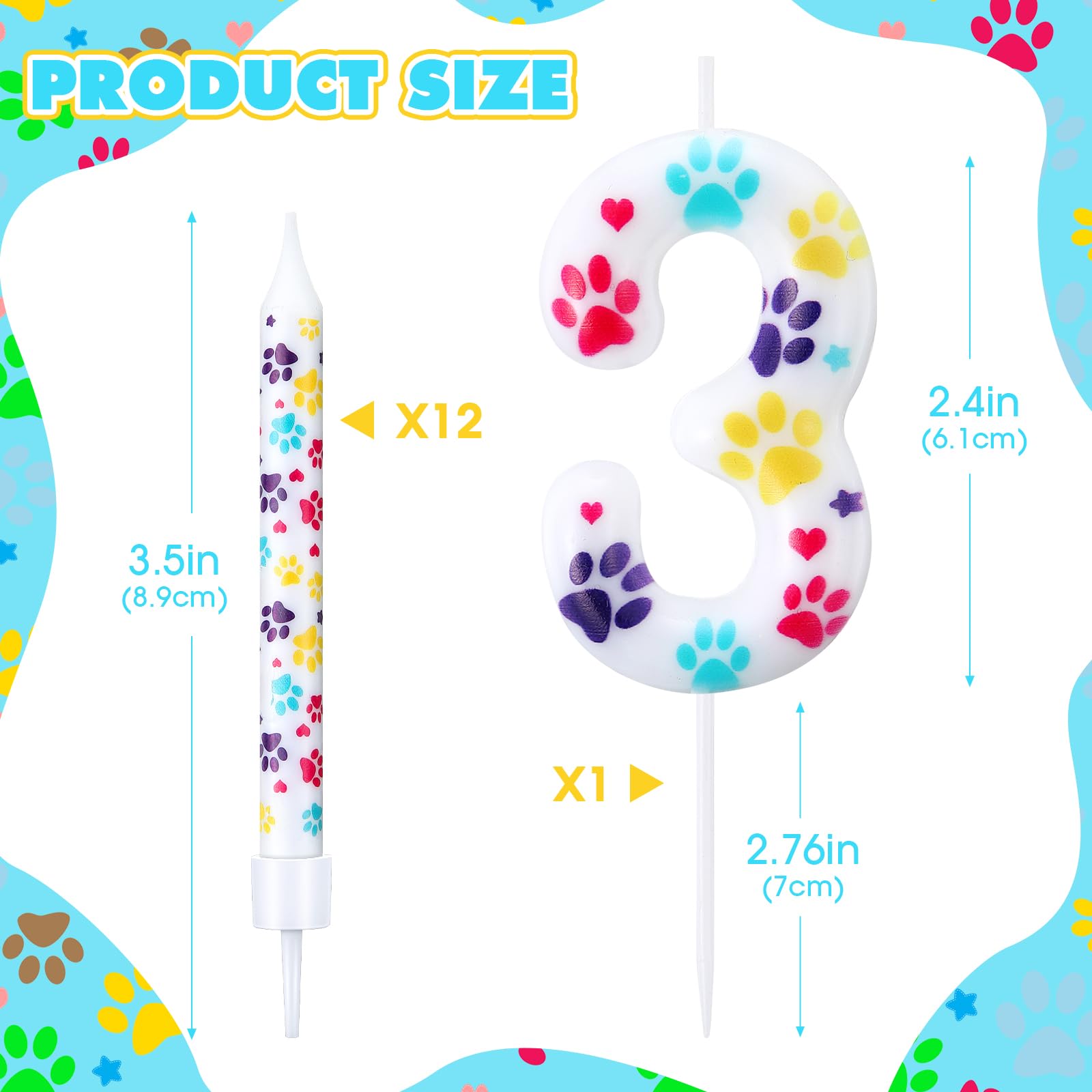 Conelist 13 Pcs Dog Paw Print Themed Birthday Candles 2.36