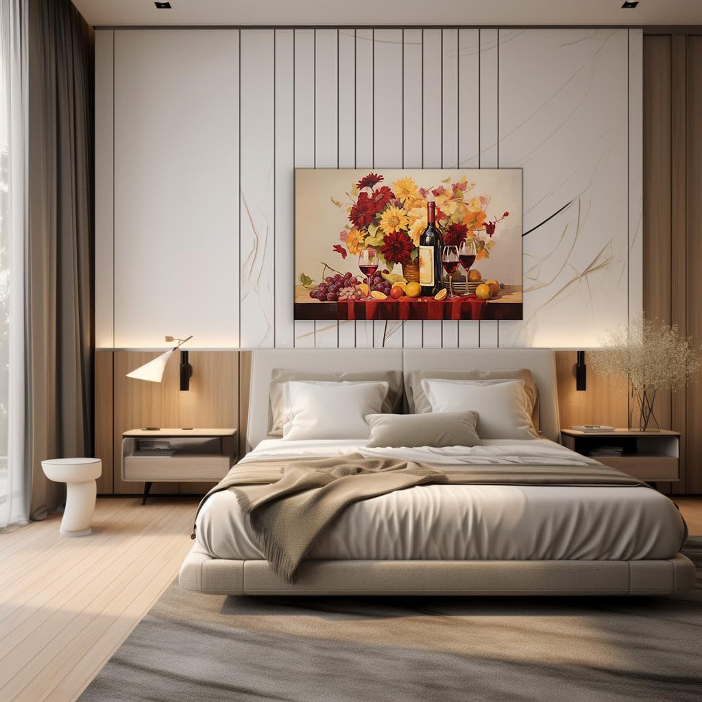 Canvas for Living room. A Harmony of Indulgence - Wine and Fruits in Still Life Serenity, 27 x 18 inch Canvas Wall Art - Contemporary Masterpieces - Modern Home Decor - 69x46 cm (27x18 inch)